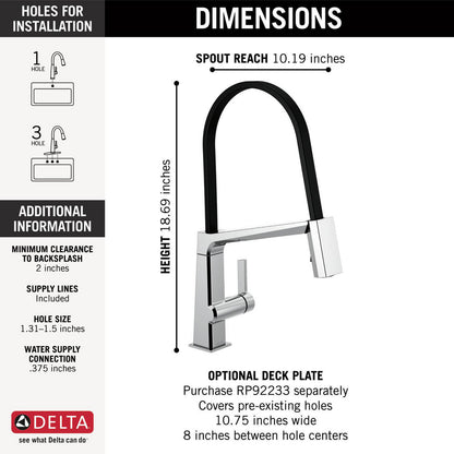 Delta Pivotal Single Handle Exposed Hose Kitchen Faucet