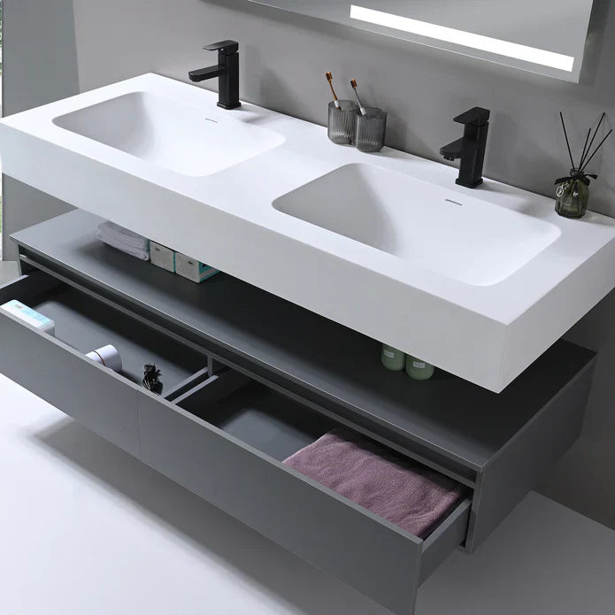 Kodaen AVENIR Wallmount Vanities With Ciuntertop and Sink - Grey  - WV5693G + BASIN5693