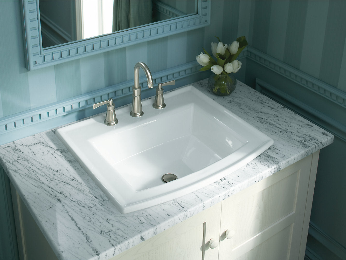 Kohler Archer 22-5/8" x 19-7/16" Drop In Bathroom Sink With 8" Widespread Faucet Holes- White