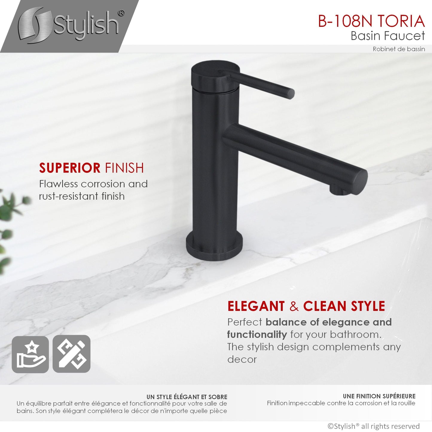 Stylish Toria 6" Single Handle Basin Bathroom Faucet in Matte Black Finish B-108N