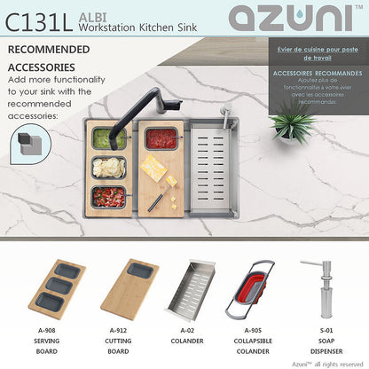 Stylish Azuni Albi 30" x 19" Reversible Undermount Workstation Single Bowl Kitchen Sink C131L