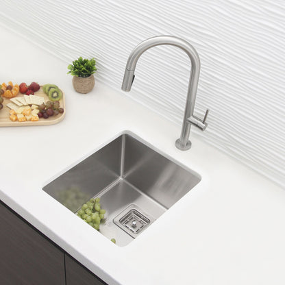 Stylish Kubo 16" x 18" Single Bowl Stainless Steel Kitchen Sink with Square Strainer S-509XG