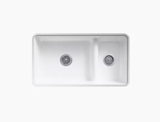 Kohler Iron/tones 33" X 18-3/4" X 9-5/8" Smart Divide Top-mount/undermount Large/medium Kitchen Sink - White