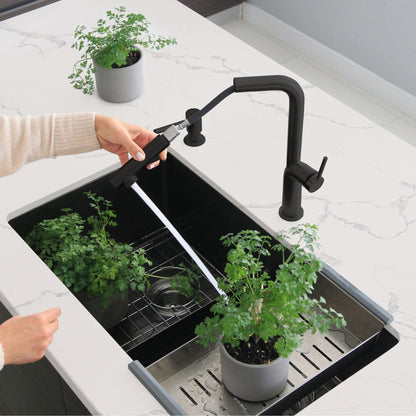 Stylish Latina 13" Kitchen Faucet Single Handle Pull Down Dual Mode Matte Black Finish K-146N