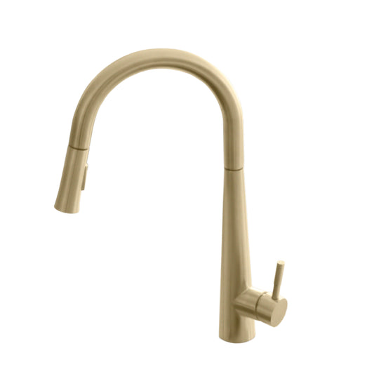 Stylish Kitchen Sink Faucet Single Handle Pull Down Dual Mode Stainless Steel Brushed Gold Finish K-135G