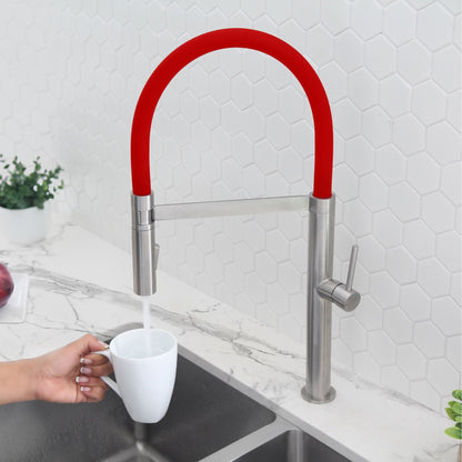 Stylish Carpi 20" Stainless Steel Single Handle Pull Out Dual Mode Kitchen Faucet with Red Spout Hose K-140R