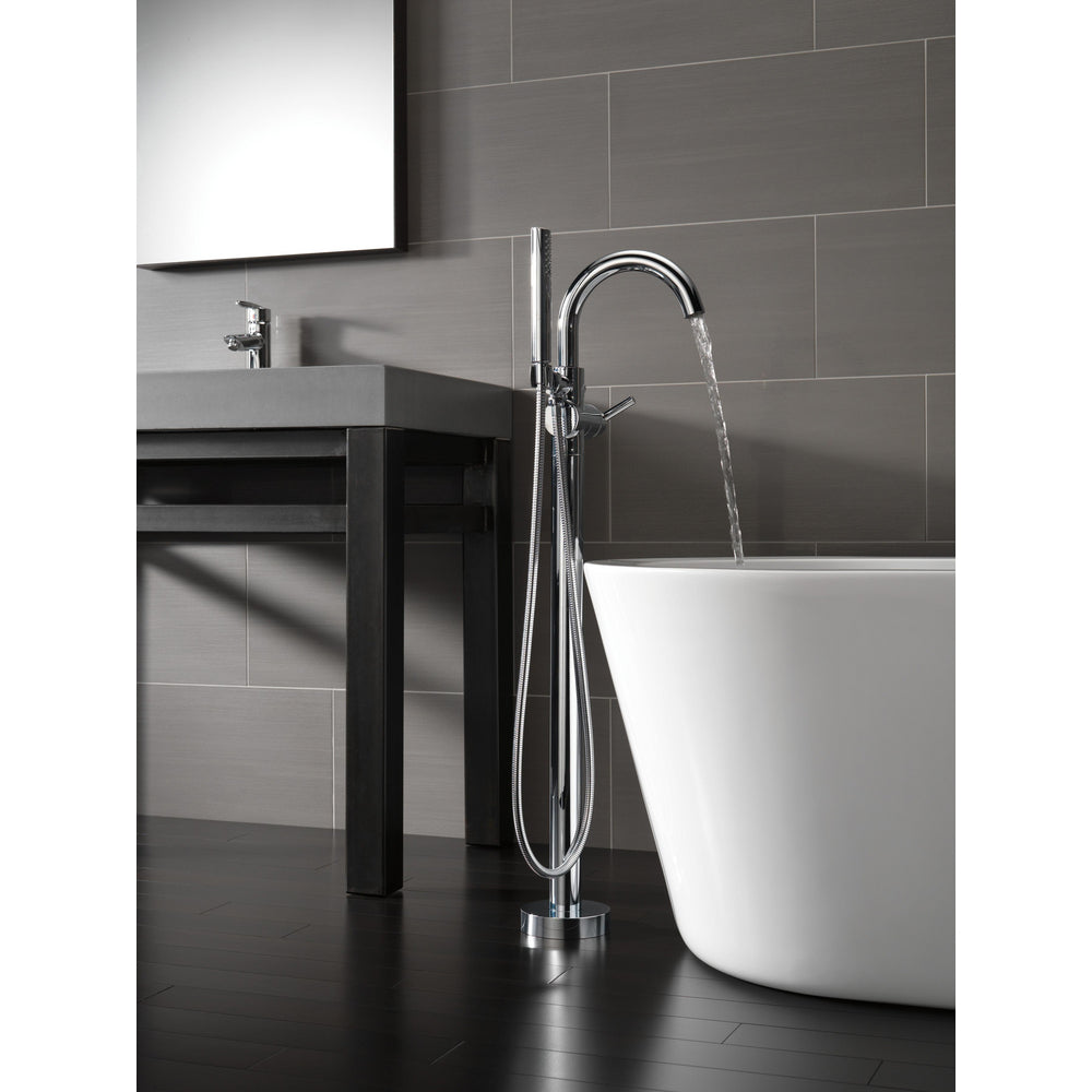 Delta TRINSIC Single Handle Floor Mount Tub Filler Trim with Hand Shower -Chrome (Valves Sold Separately)