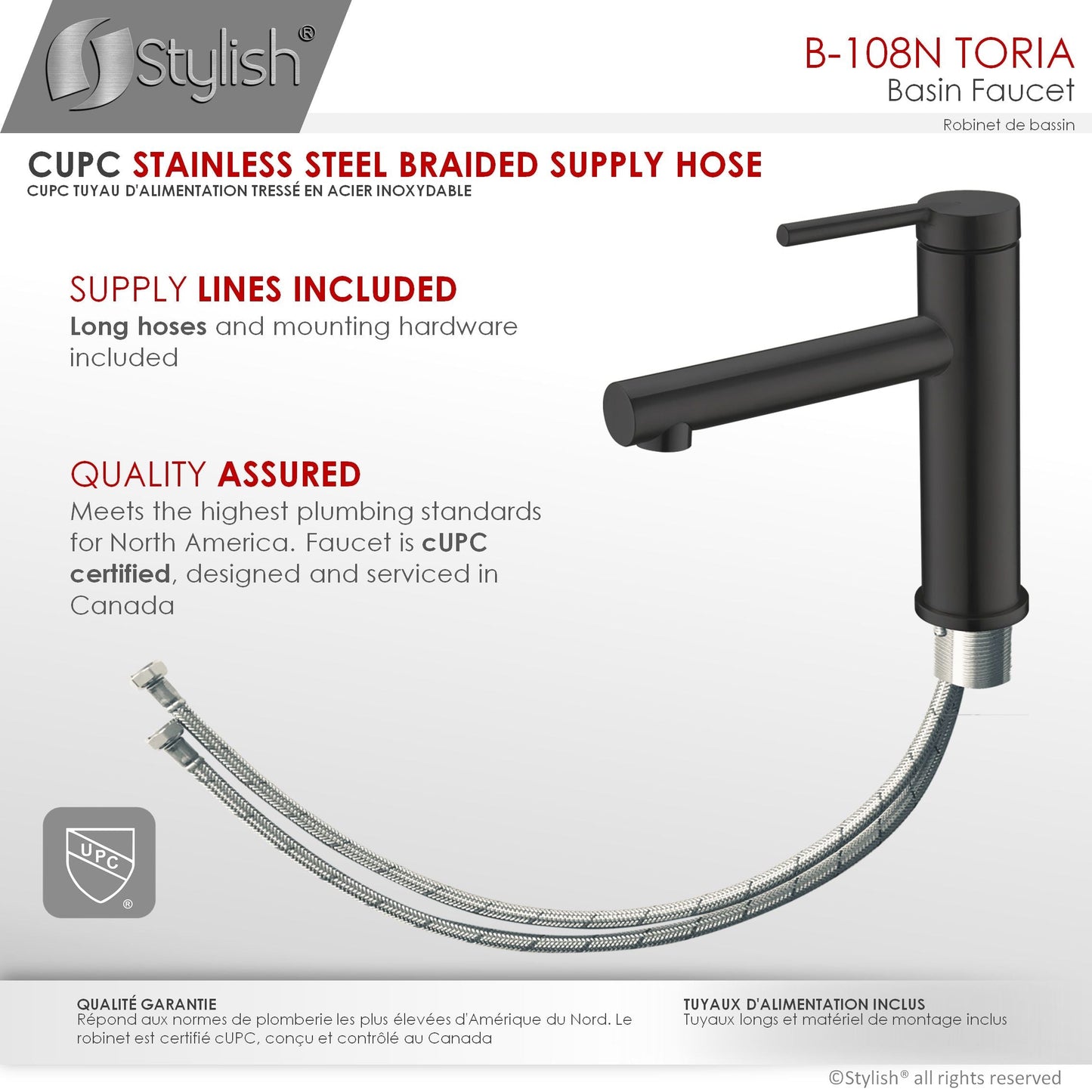 Stylish Toria 6" Single Handle Basin Bathroom Faucet in Matte Black Finish B-108N