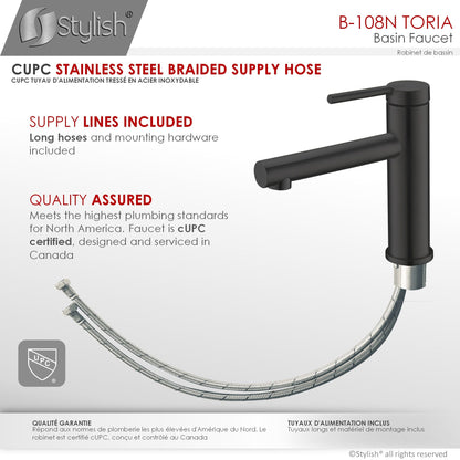 Stylish Toria 6" Single Handle Basin Bathroom Faucet in Matte Black Finish B-108N