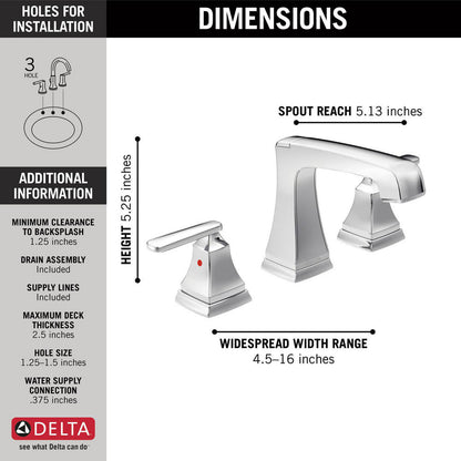 Delta ASHLYN Two Handle Widespread Bathroom Faucet with EZ Anchor- Chrome