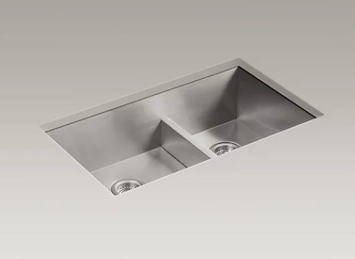 Kohler Vault 33" X 22" X 9-5/16" Smart Divide Top-mount/undermount Large/medium Double-bowl Kitchen Sink With 4 Faucet Holes