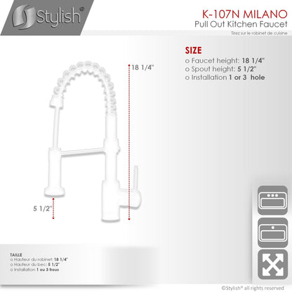 Stylish Milano 17.5" Kitchen Faucet Single Handle Pull Down Dual Mode Lead Free Matte Black Finish K-107N