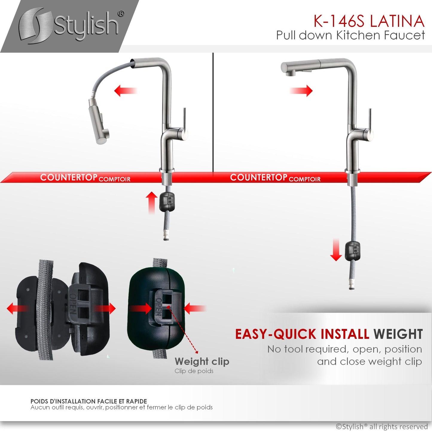 Stylish Latina 13" Kitchen Faucet Single Handle Pull Down Dual Mode Stainless Steel Brushed Finish K-146S