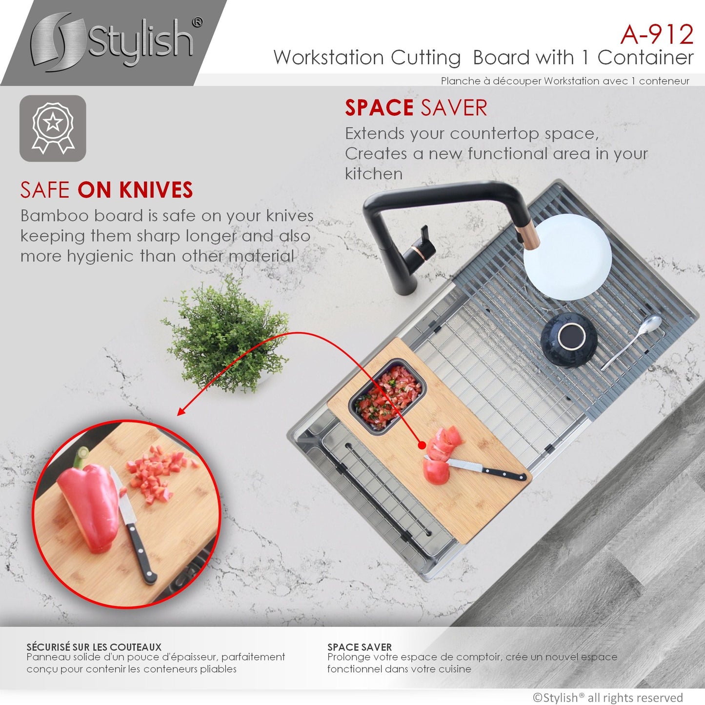 Stylish Workstation Cutting Board With 1 Container A-912