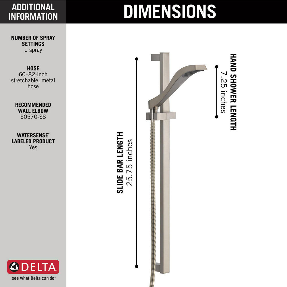 Delta DRYDEN Premium Single-Setting Slide Bar Hand Shower- Stainless Steel