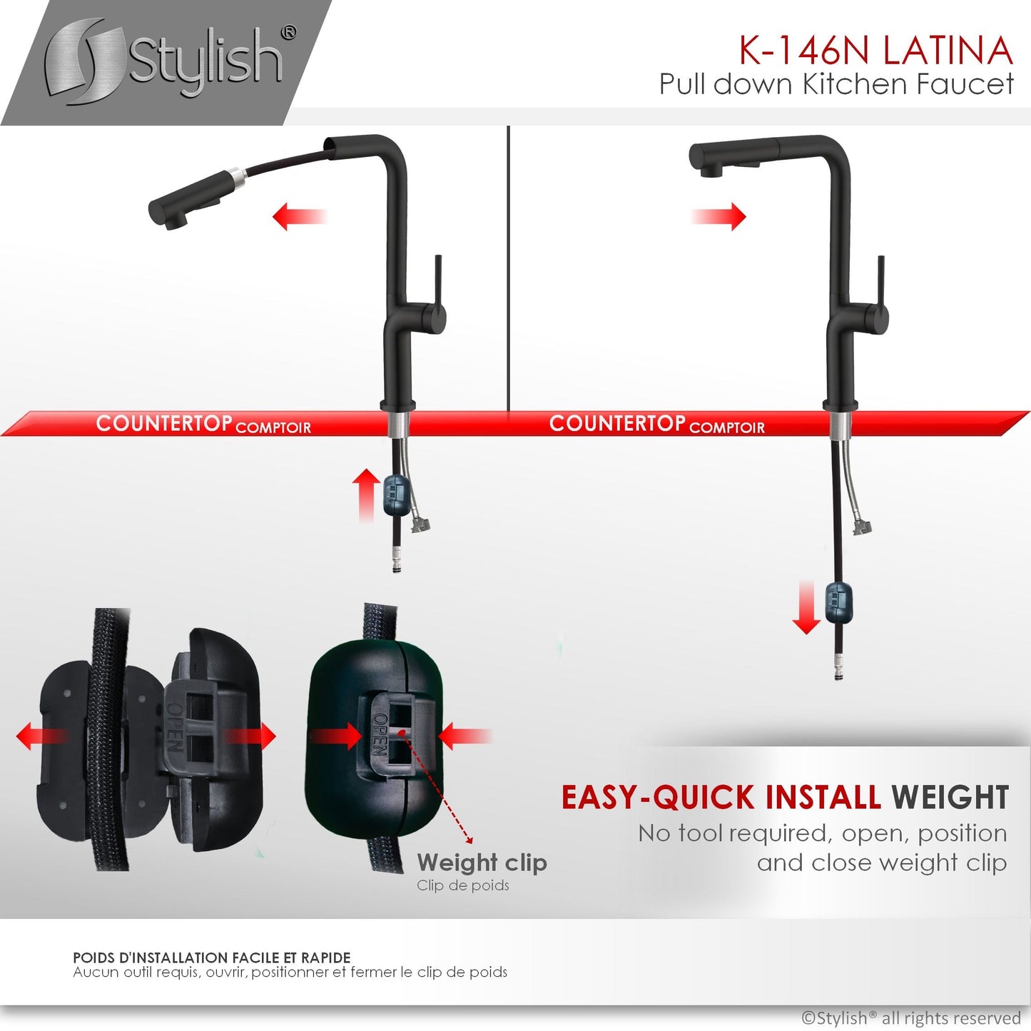 Stylish Latina 13" Kitchen Faucet Single Handle Pull Down Dual Mode Matte Black Finish K-146N