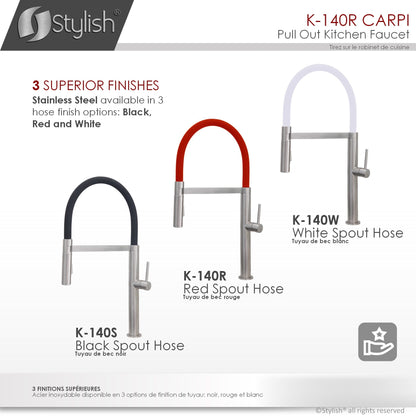 Stylish Carpi 20" Stainless Steel Single Handle Pull Out Dual Mode Kitchen Faucet with Red Spout Hose K-140R