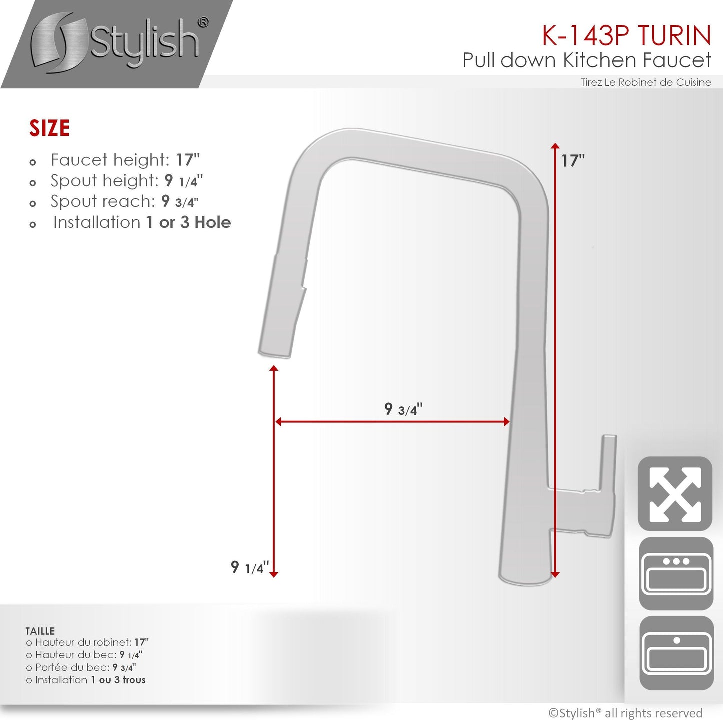 Stylish Turin 17" Kitchen Faucet Single Handle Pull Down Dual Mode Lead Free Gun Metal K-143P