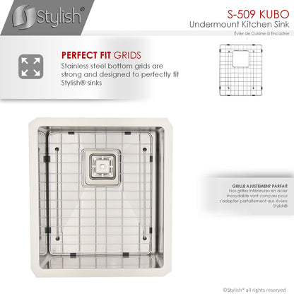 Stylish Kubo 16" x 18" Single Bowl Stainless Steel Kitchen Sink with Square Strainer S-509XG