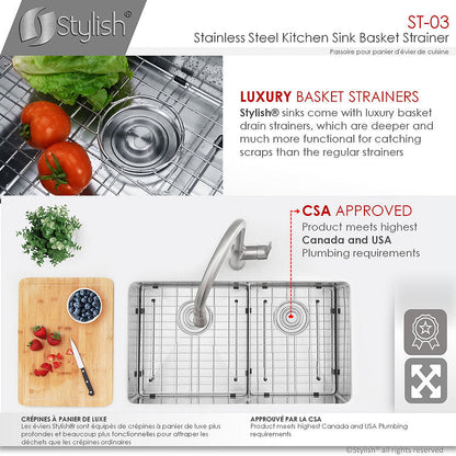 Stylish 3.5" Stainless Steel Extra Deep Strainer with Removable Basket, Strainer Assembly ST-03