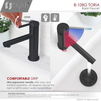 Stylish Toria 6" Single Handle Basin Bathroom Faucet in Matte Black Finish B-108N