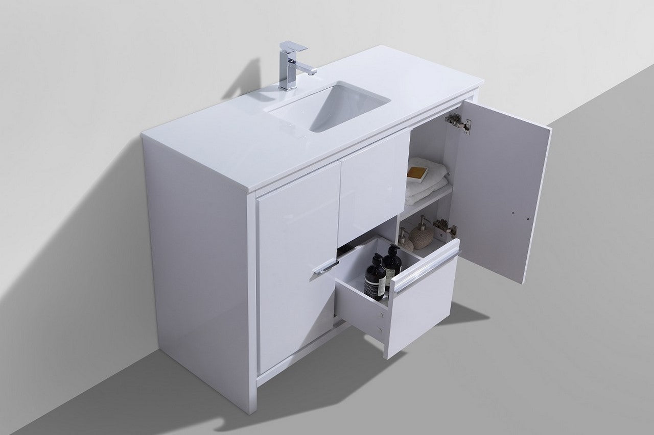 Kube Bath Dolce 48" Single Sink Floor Mount Bathroom Vanity With White Quartz Countertop With 2 Doors And 2 Drawers