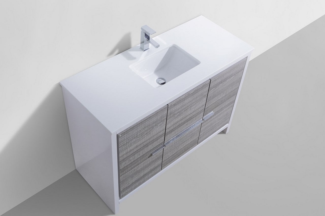 Kube Bath Dolce 48" Single Sink Floor Mount Bathroom Vanity With White Quartz Countertop With 2 Doors And 2 Drawers