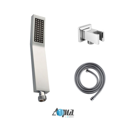 Kube Bath Aqua Piazza Shower Set With 8" Ceiling Mount Square Rain Shower, Handheld and Tub Filler Chrome