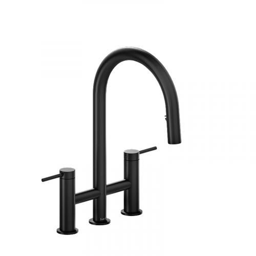 Riobel Azure 16 5/8" Modern Bridge Pulldown Kitchen Faucet- Black