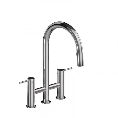 Riobel Azure 16 5/8" Modern Bridge Pulldown Kitchen Faucet- Chrome