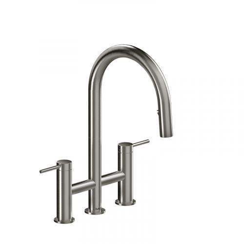 Riobel Azure 16 5/8" Modern Bridge Pulldown Kitchen Faucet- Stainless Steel Finish