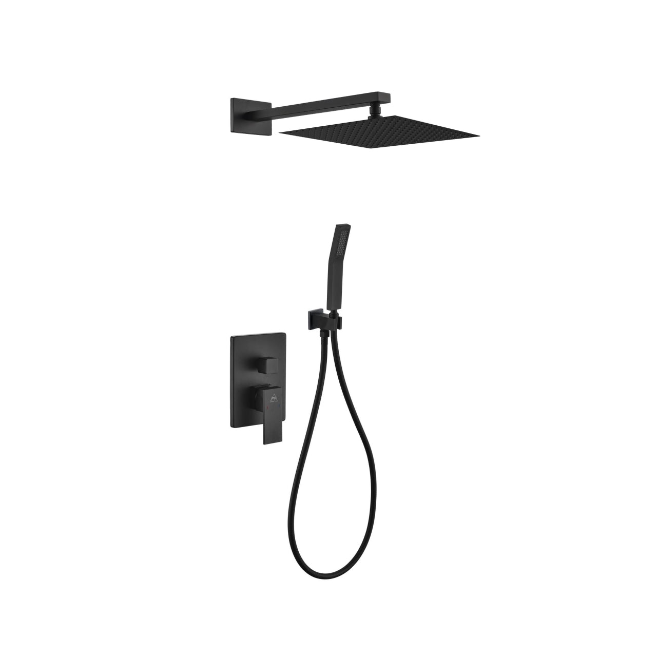 Kube Bath Aqua Piazza Black Shower Set With 12" Square Rain Shower and Handheld