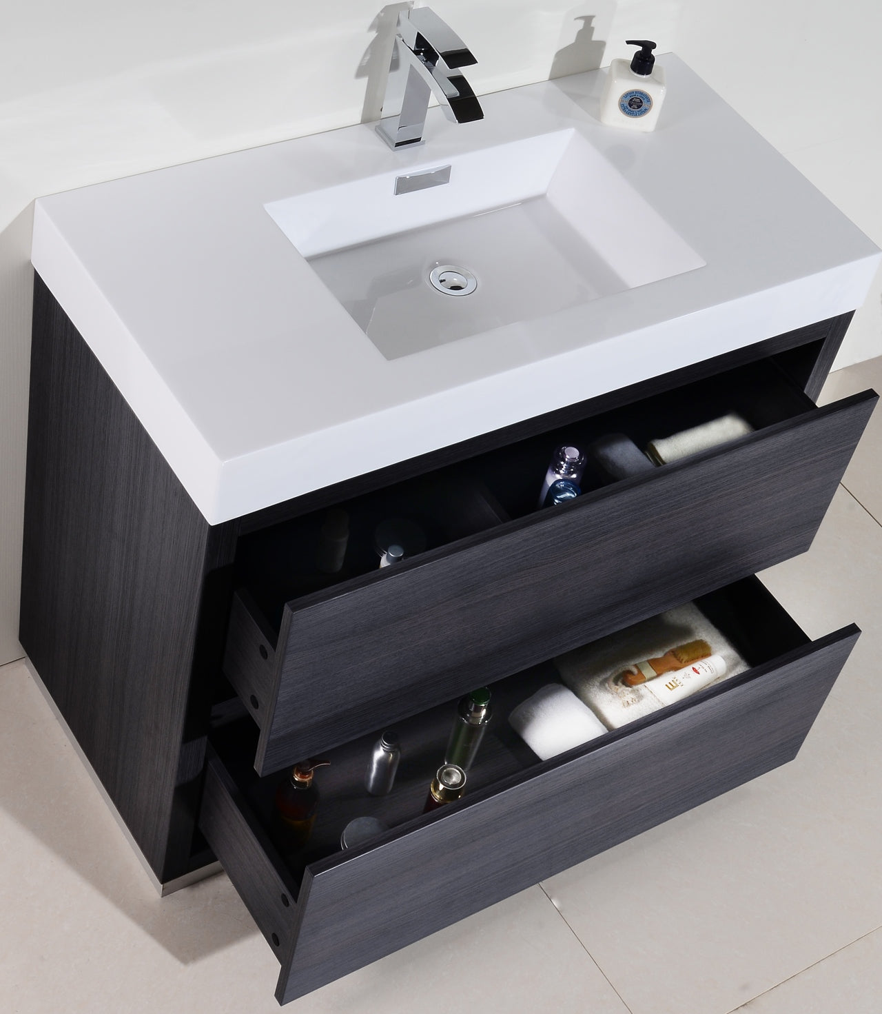 Kube Bath Bliss 40" Floor Mount Free Standing Bathroom Vanity With 2 Drawers and Acrylic Countertop