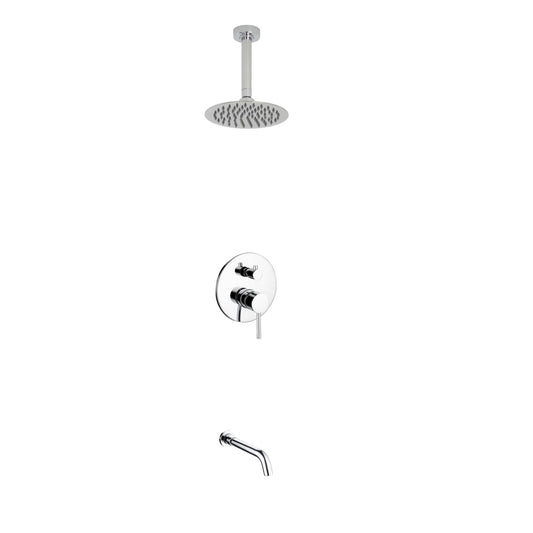 Kube Bath Aqua Rondo Shower Set With Ceiling Mount 8" Rain Shower and Tub Filler Chrome