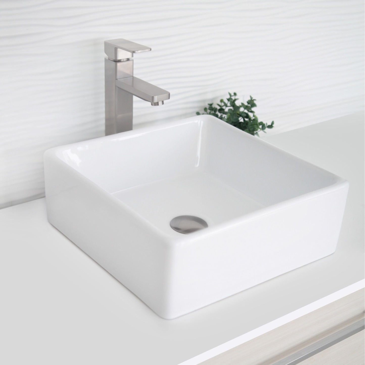 Stylish Edge 15" x 15" Square Vessel Bathroom Sink Enamel Glaze Finish P-222