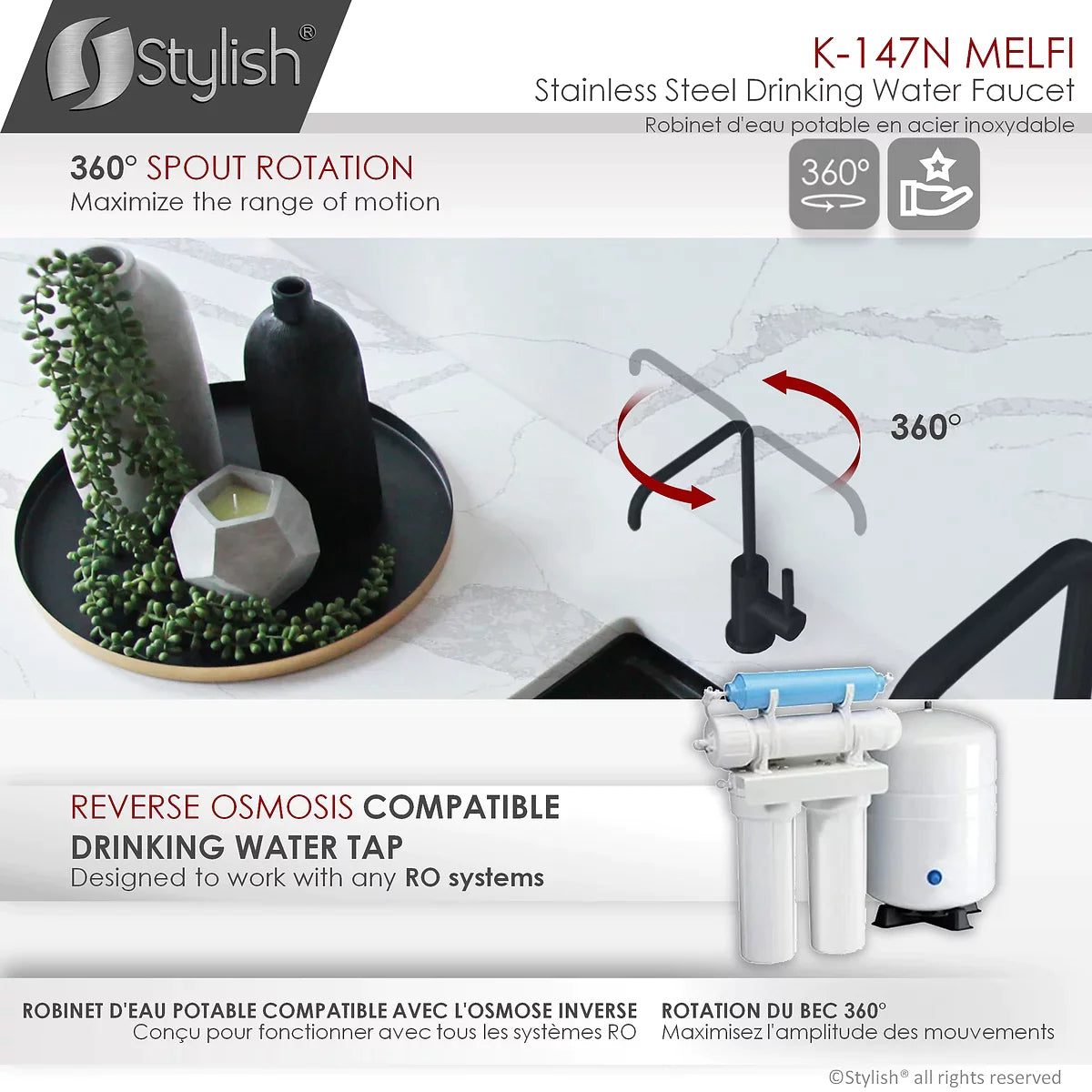 Stylish Melfi Single Handle Cold Water Tap - Stainless Steel Matte Black Finish K-147N