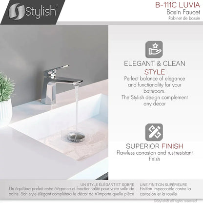 Stylish Luvia Bathroom Faucet Single Handle Chrome Polished Finish B-111C