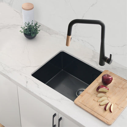 Stylish Turin 17" Kitchen Faucet Single Handle Pull Down Dual Mode Lead Free Matte Black/Gold K-143NG